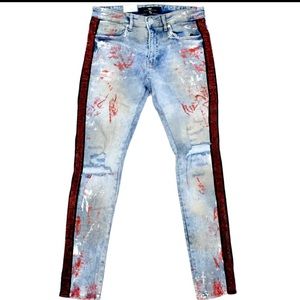 Jordan Craig Denim Jeans Side Stripe With Rhinestone Paint Splatter